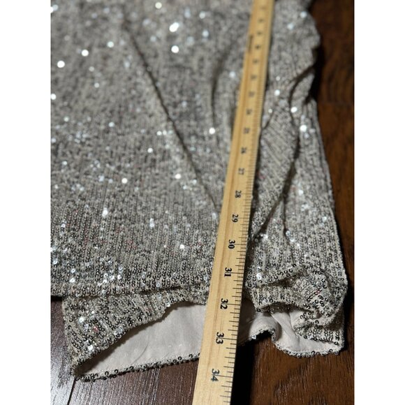 H&M Womens M Gold Sequin Wrap Mini Dress Romper Long Sleeve Holiday Party Chic - Picture 9 of 14